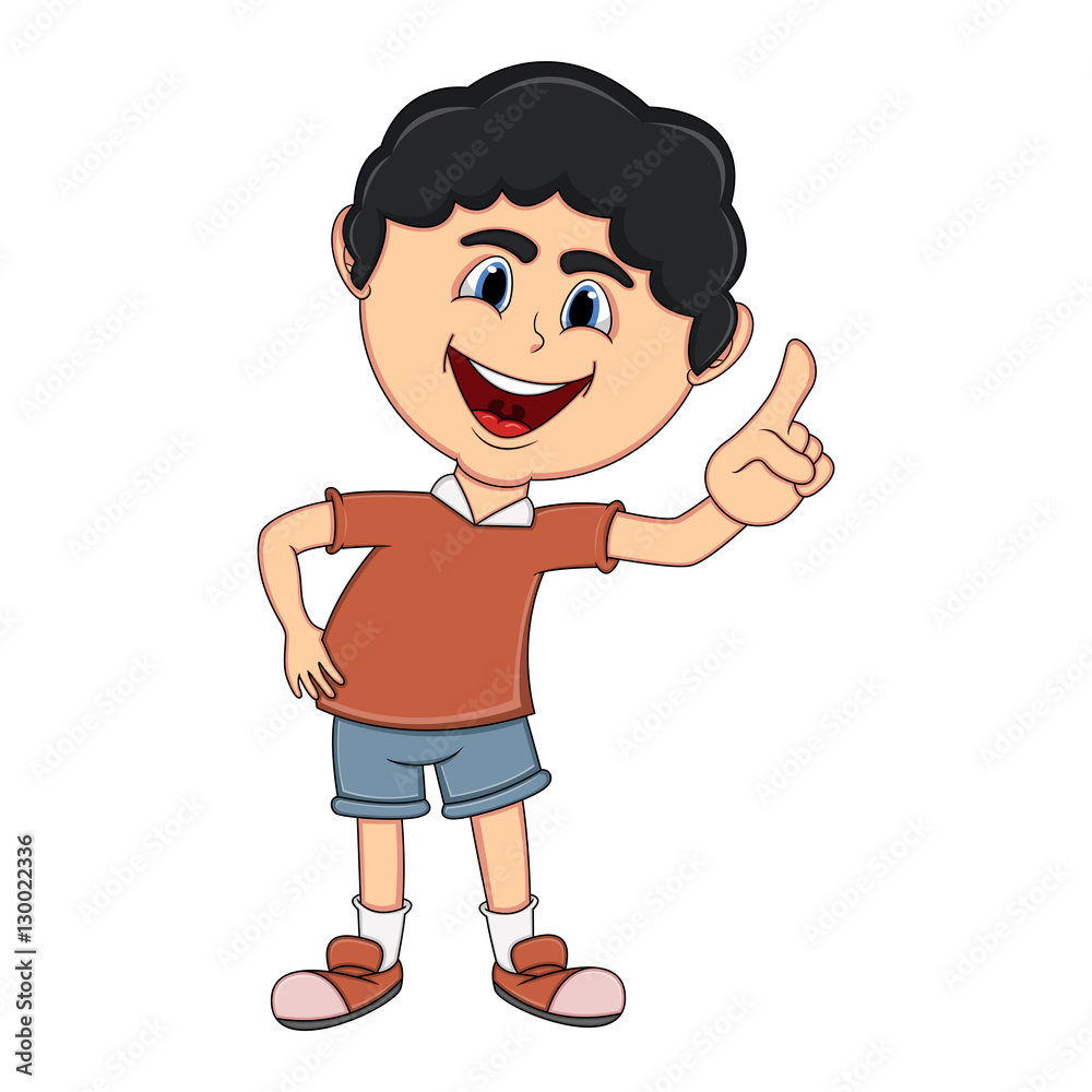 Fototapeta premium Little boy pointing his finger cartoon