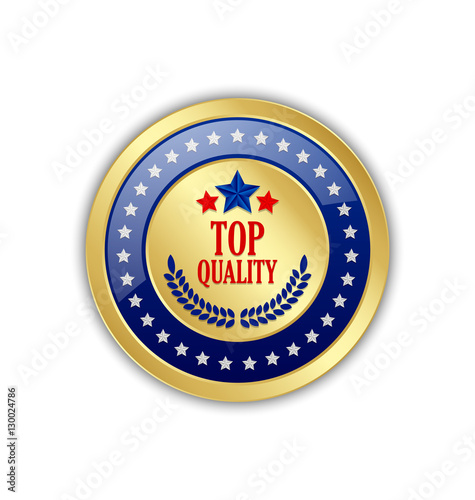 Golden Top quality badge or icon with stars placed on white background