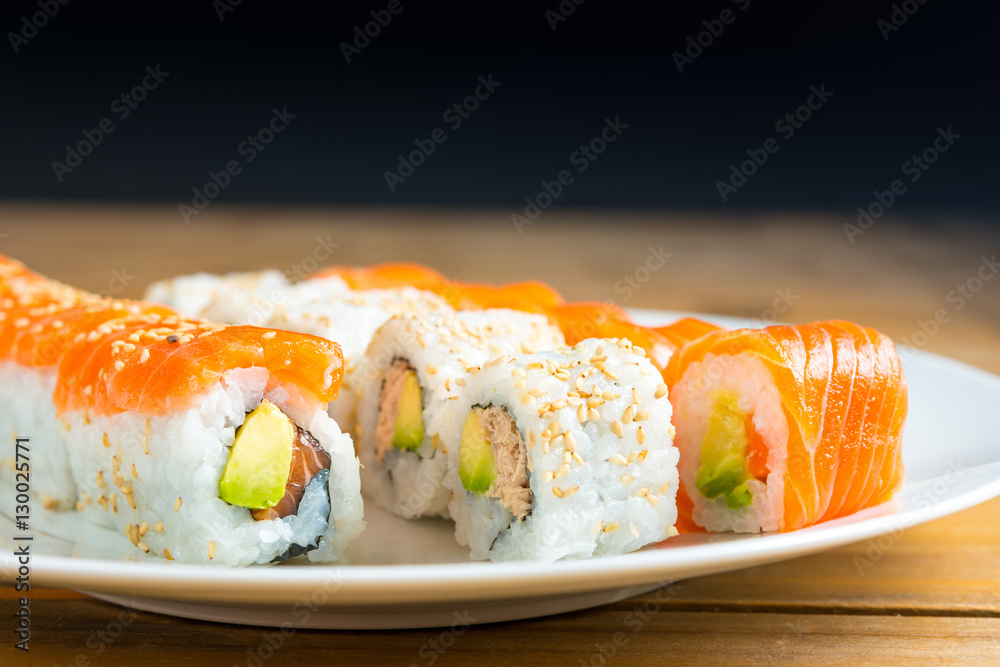 fresh sushi traditional japanese food on the table