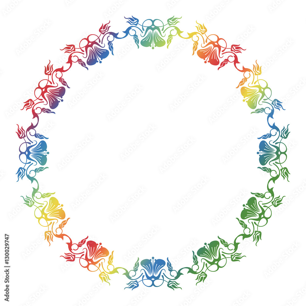 Fototapeta premium Beautiful round floral frame with gradient fill. 
