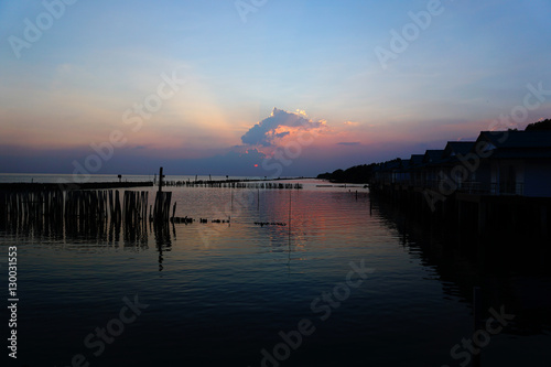 beautiful and dramatic  blue ocean in the gulf of Thailand with sunset photo