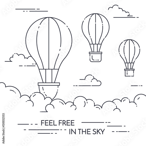 Hot air balloon banner Flat line art vector