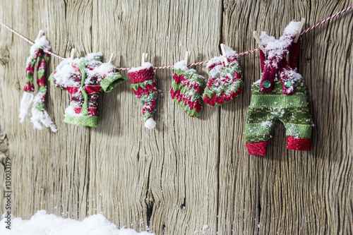 Christmas decoration air drying clothes in winter