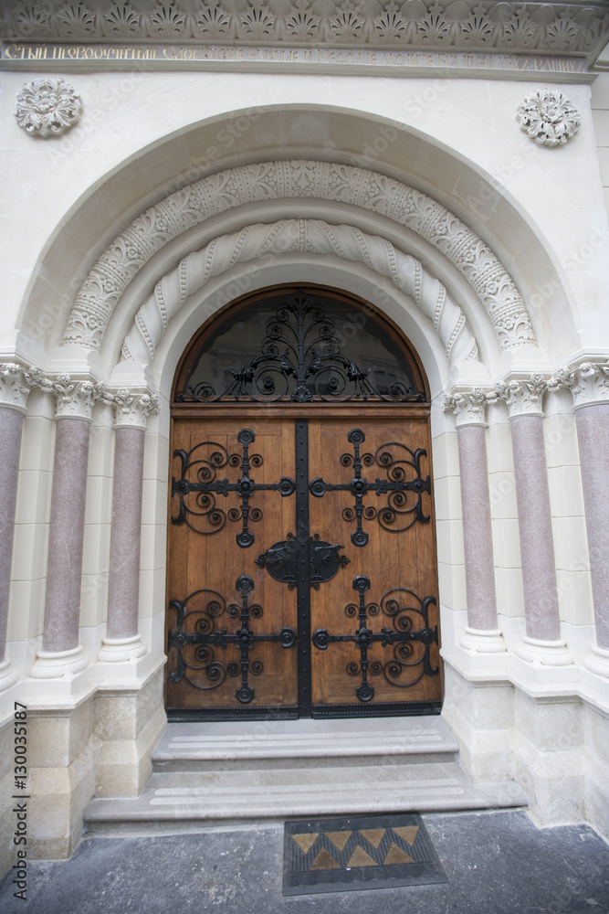 Obraz premium Closed entrance of Greek Catholic Church in Zagreb, Church