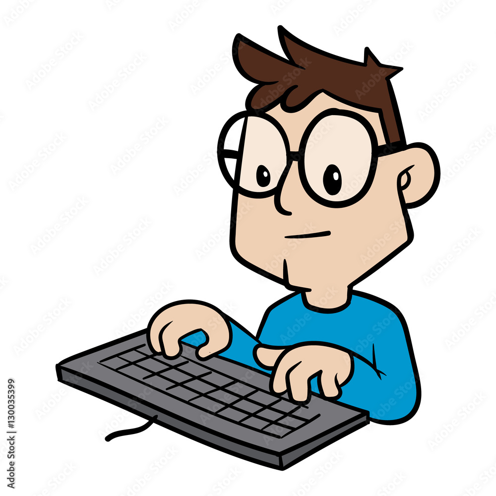 Vektorová grafika „Cartoon Person Typing on Keyboard Vector Illustration“  ze služby Stock | Adobe Stock