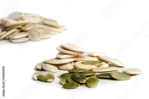 Pumpkin seeds on whote background