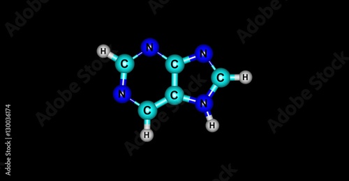 Purine molecular structure isolated on black