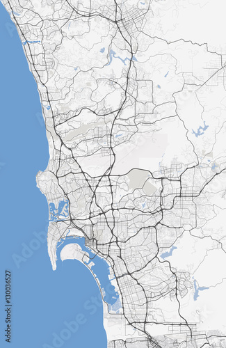 Map San Diego city. California Roads