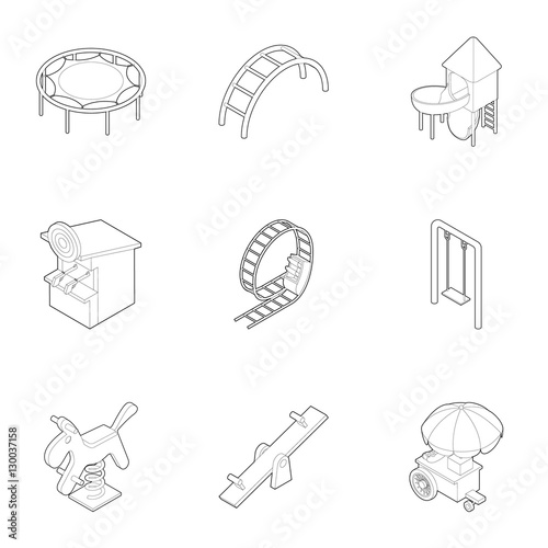 Children entertainment icons set. Outline illustration of 9 children entertainment vector icons for web