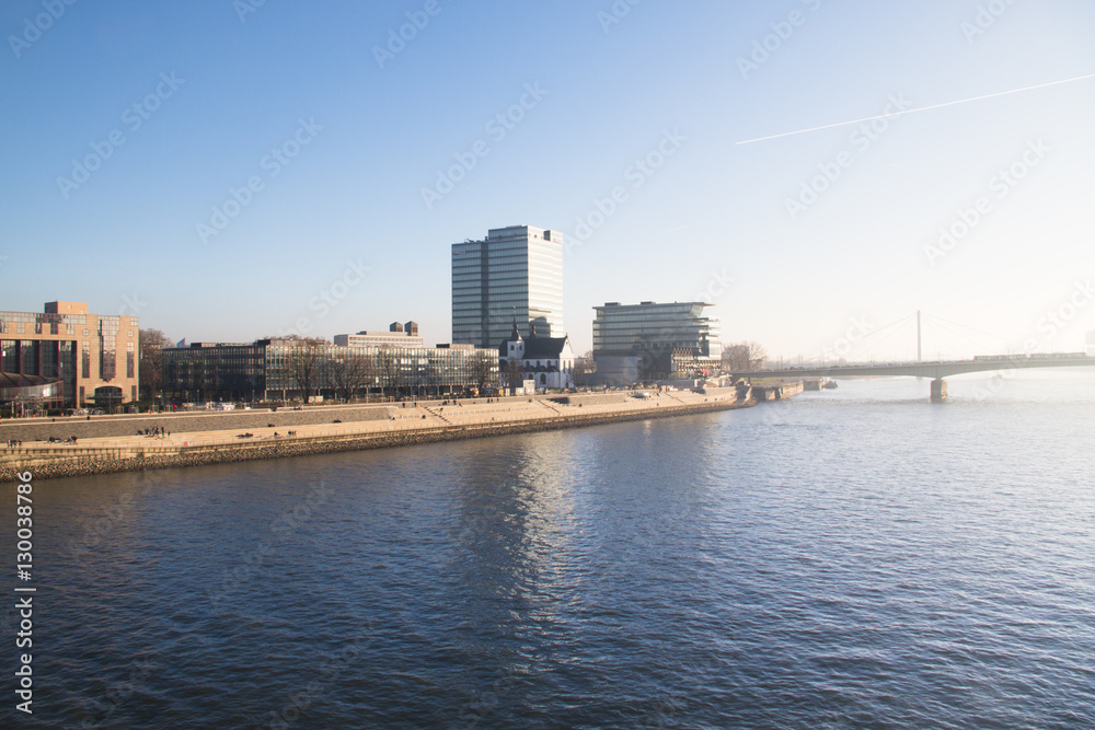 Fototapeta premium View over Cologne in Germany with the famous bridge over the Rhine river 