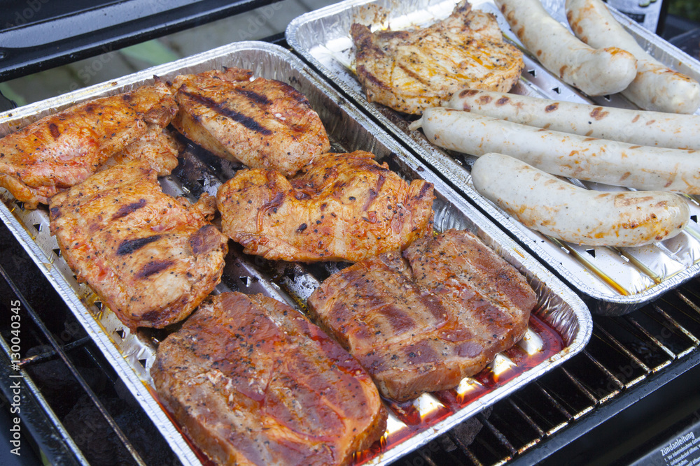 barbecue meat and sausages in summer