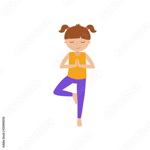 Girls and boys doing yoga. Cute yoga kids set.