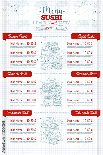 Restaurant vertical color sushi menu