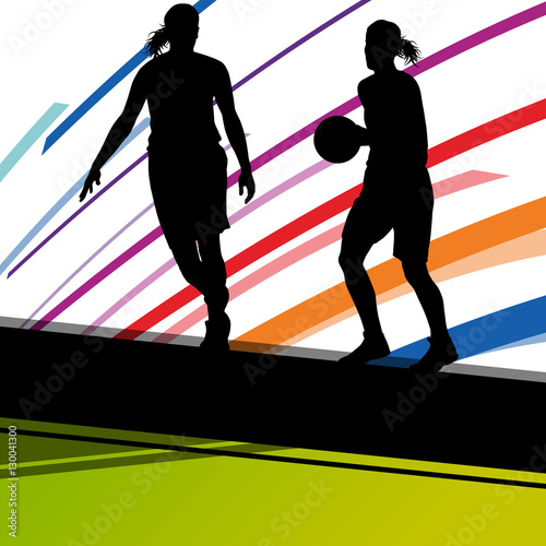 Basketball players young active women healthy sport silhouettes