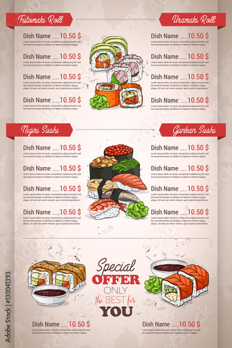 Restaurant vertical color sushi menu