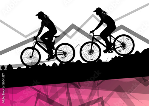 Women cyclist bicycle rider sport silhouette in mountain wild na