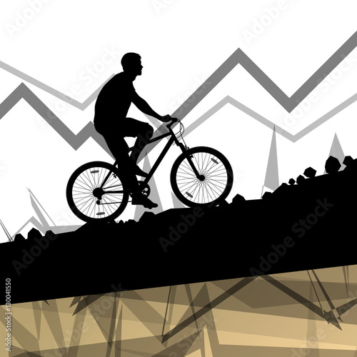 Men cyclist bicycle rider sport silhouette in mountain wild natu