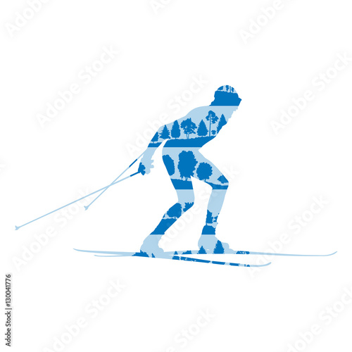 Cross country skiing man vector background abstract concept made