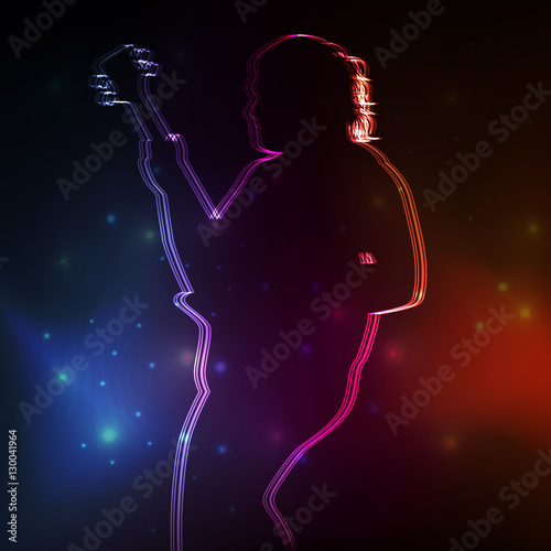 Rock guitar player vector neon background