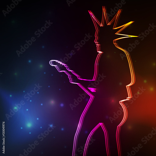 Punk Rock guitar player vector neon background
