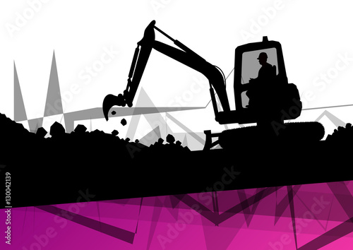 Digger excavator machinery digging action in construction site a