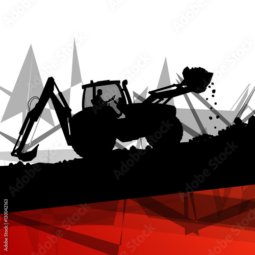 Digger excavator machinery digging action in construction site a