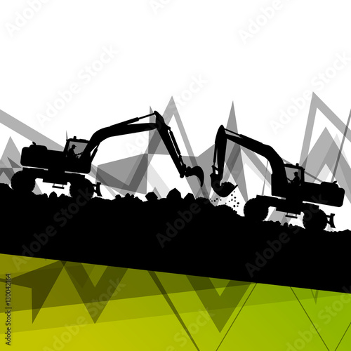 Digger excavator machinery digging action in construction site a