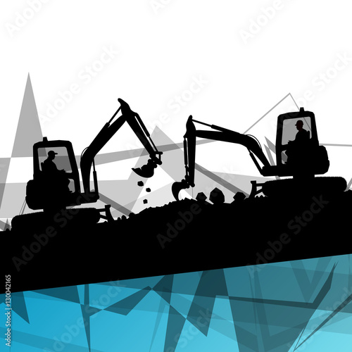 Digger excavator machinery digging action in construction site a