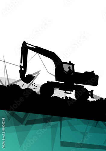 Digger excavator machinery digging action in construction site a