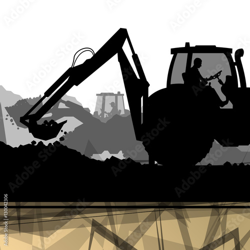 Digger excavator machinery digging action in construction site a