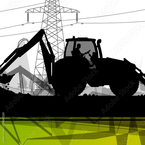 Digger excavator machinery digging action in construction site a