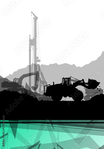 Construction site excavator tractors hydraulic pile drilling mac