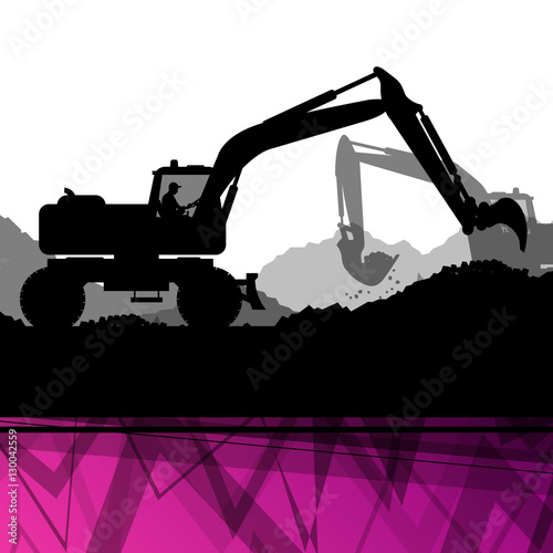 Digger excavator machinery digging action in construction site a