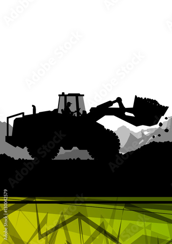 Digger excavator machinery digging action in construction site a