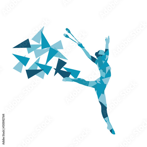 Rhythmic gymnastics woman performance with clubs vector abstract