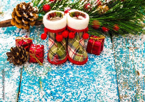 Christmas Decoration Over Wooden Background