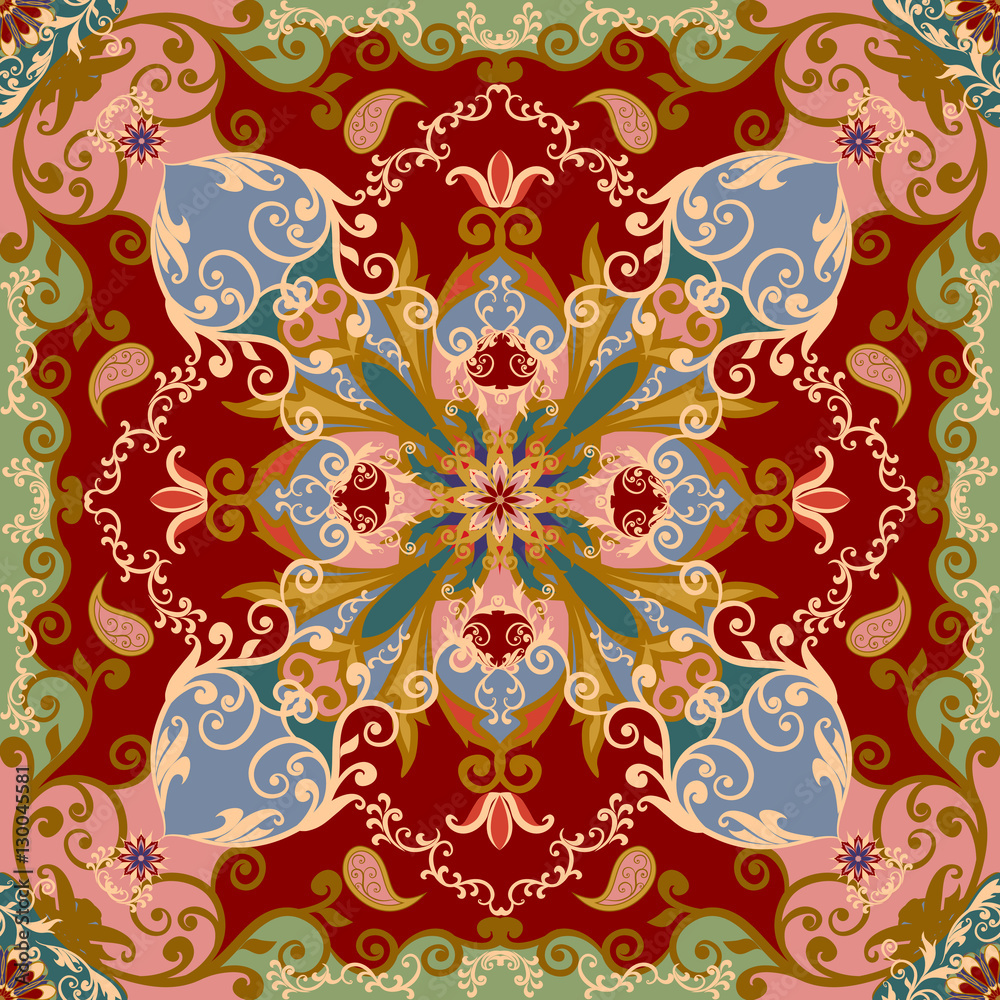 The pattern of mandalas, flowers and Paisley pattern in Oriental style.