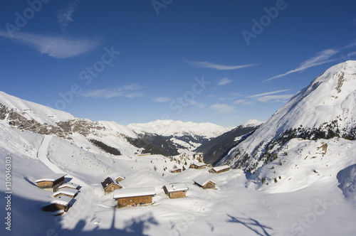 huts, Hintertux glacier, Mayrhofen ski resort, Zillertal Valley, Austrian Tyrol, Austria  photo