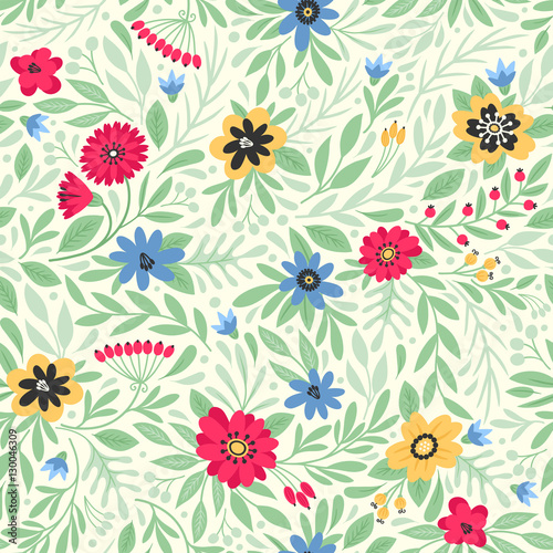 Seamless pattern with flowers. Freehand drawing