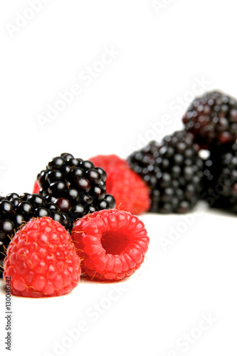 Studio shot of raspberries and blackberries