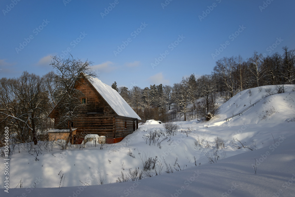 The hut in the snow. Winter. Russia.