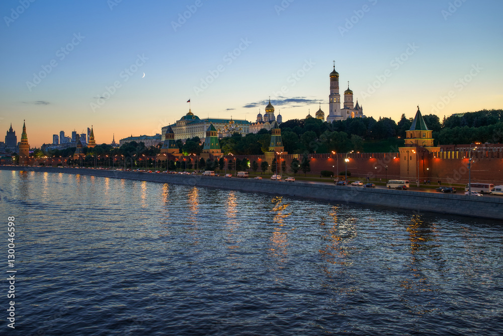 The Kremlin quay in the evening. Moscow. Russia.