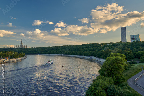 The Moscow River. View of the Moscow State University. Russia.