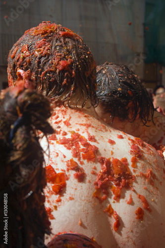 World's largest food fight, La Tomatina, tomato throwing festival, Bunol, Valencia province, Spain photo