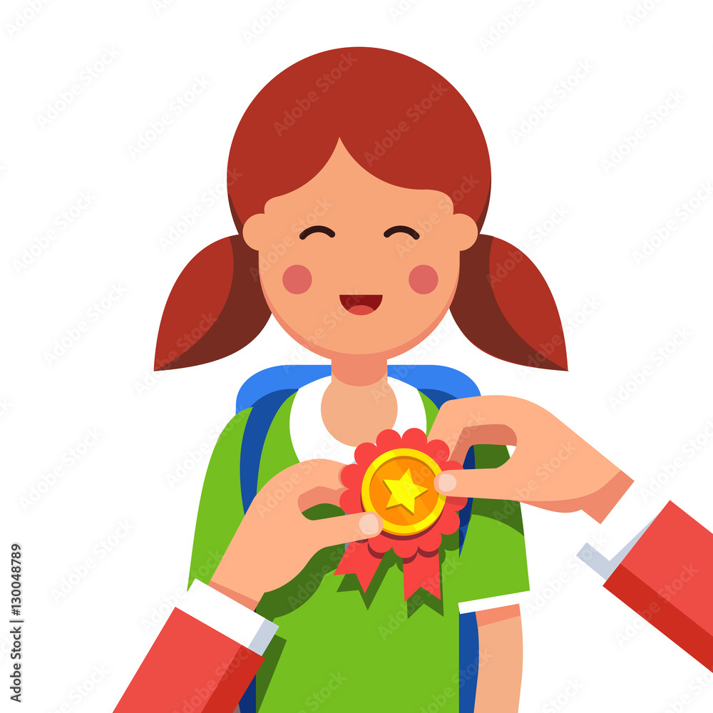 Student girl being awarded for win at school fair Student girl being awarded for win at school fair