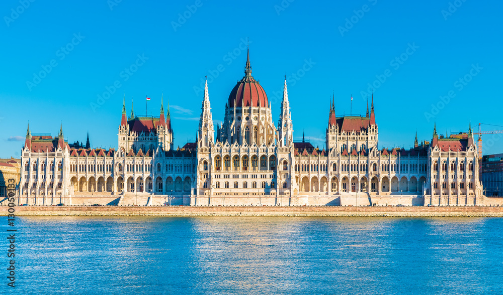 Hungarian Parliament and the Danube river in  Budapest, Hungary