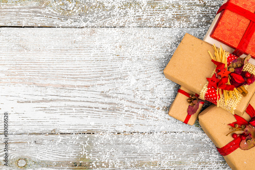 Christmas decoration hanging over wooden background