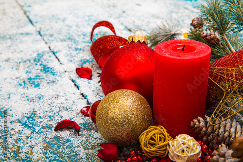 Christmas Decoration Over Wooden Background