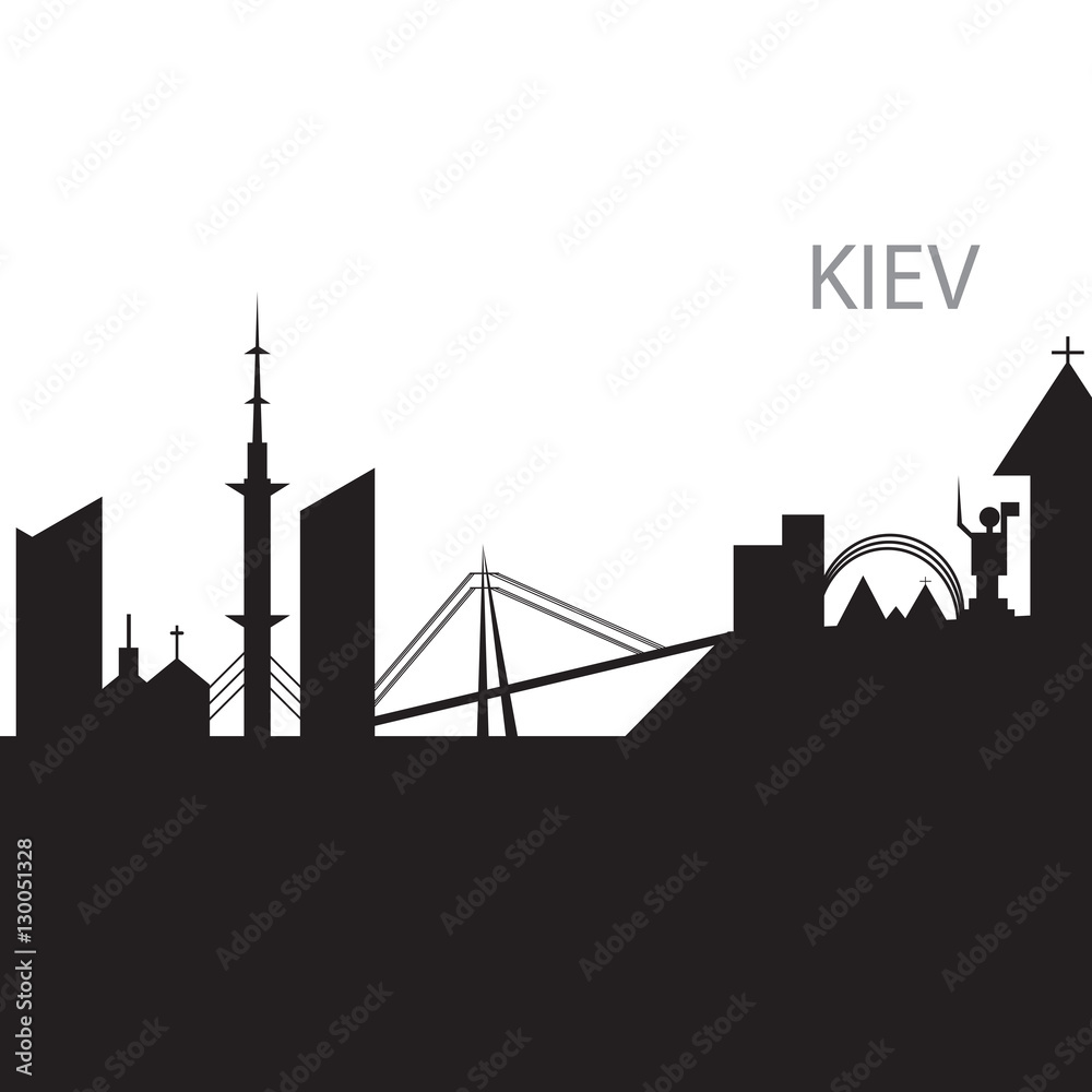 Fototapeta premium Kiev City skyline black and white silhouette