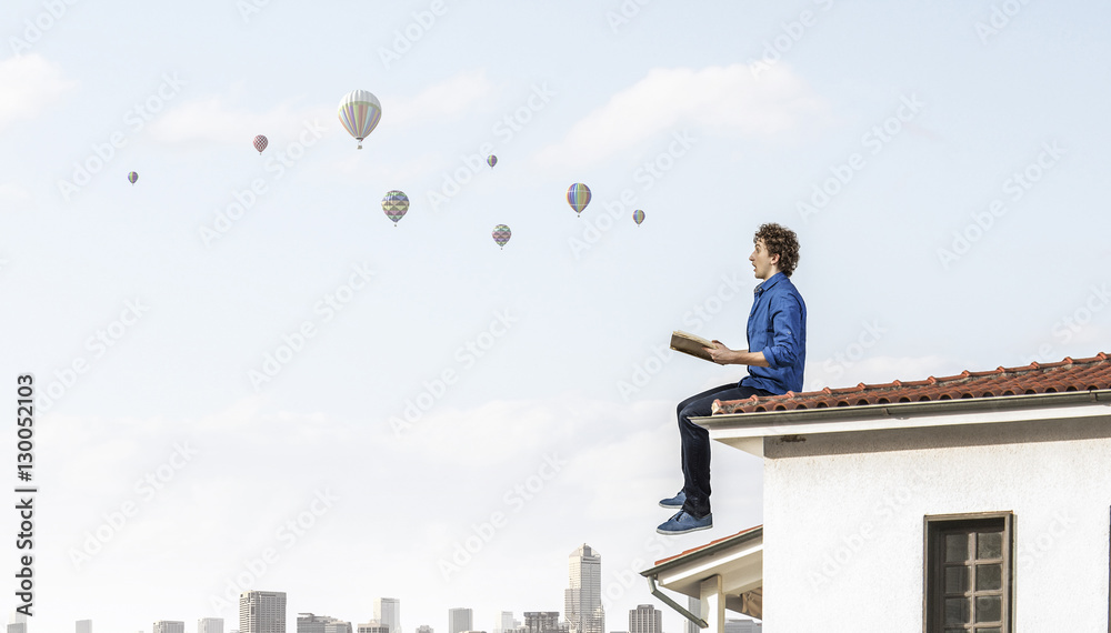 Young man with book . Mixed media Young man with book . Mixed media